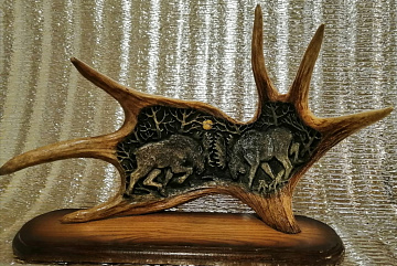 Фото Панно из рога Лося с резьбой